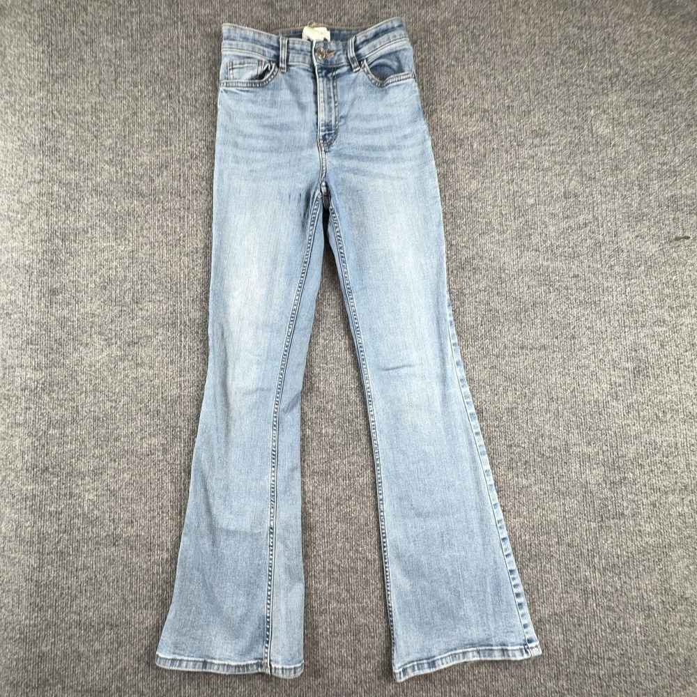 H&M Jeans Womens 2 Light Wash Blue Mid Rise Slim Flare Stretch Denim Pants